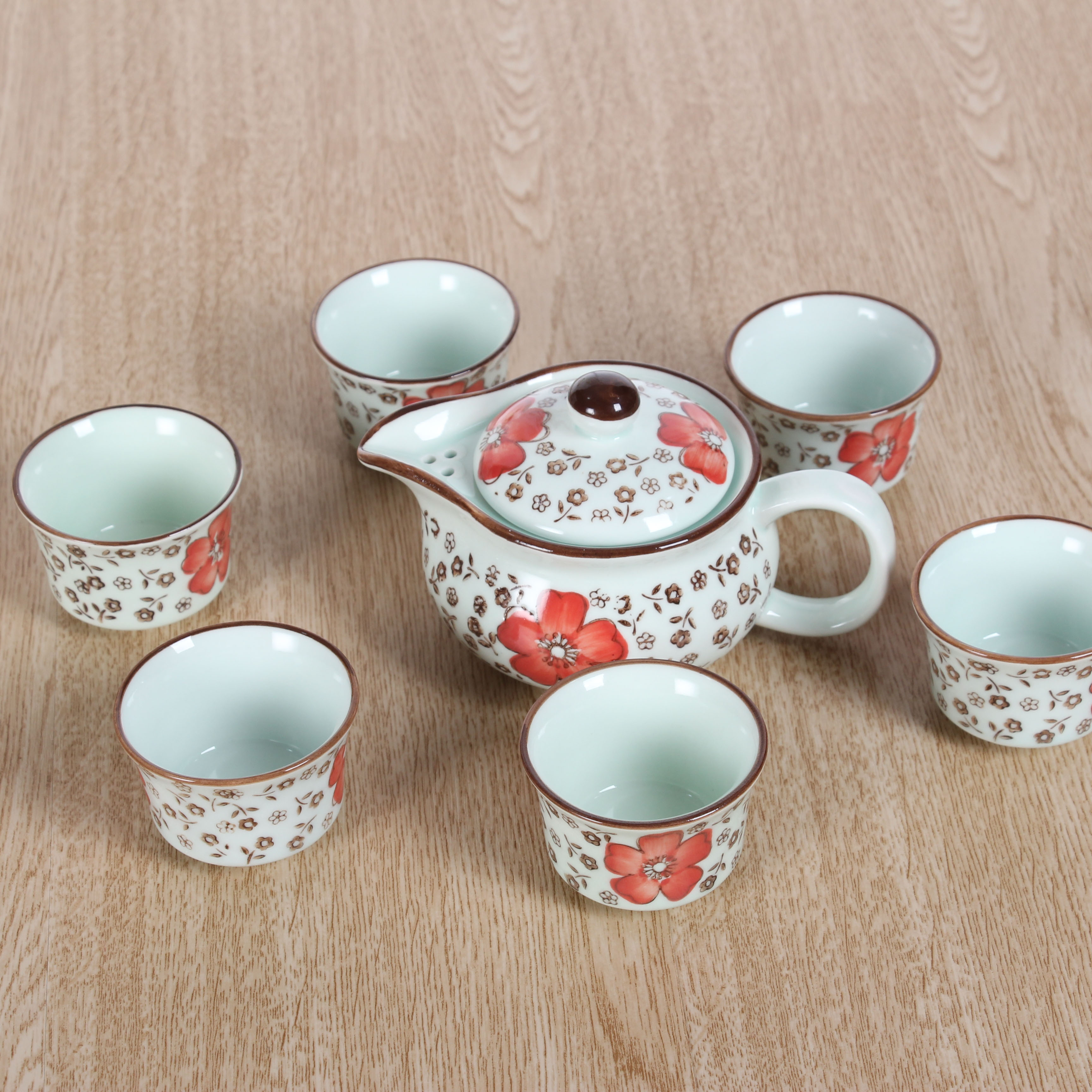 廠家直銷功夫茶具禮品套裝，茶壺戴蓋茶杯7件套，婚慶創(chuàng)意送禮 陶瓷茶具套裝