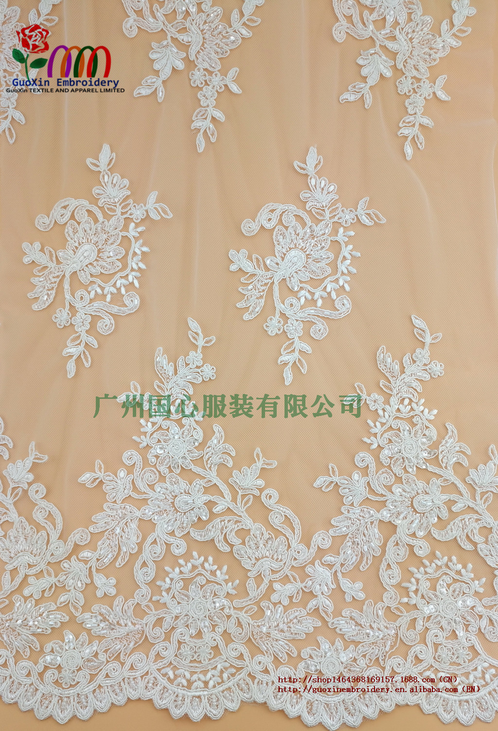 釘珠蕾絲面料婚紗禮服  廠家批發(fā) 釘珠蕾絲面料婚紗禮服 服裝服飾輔料