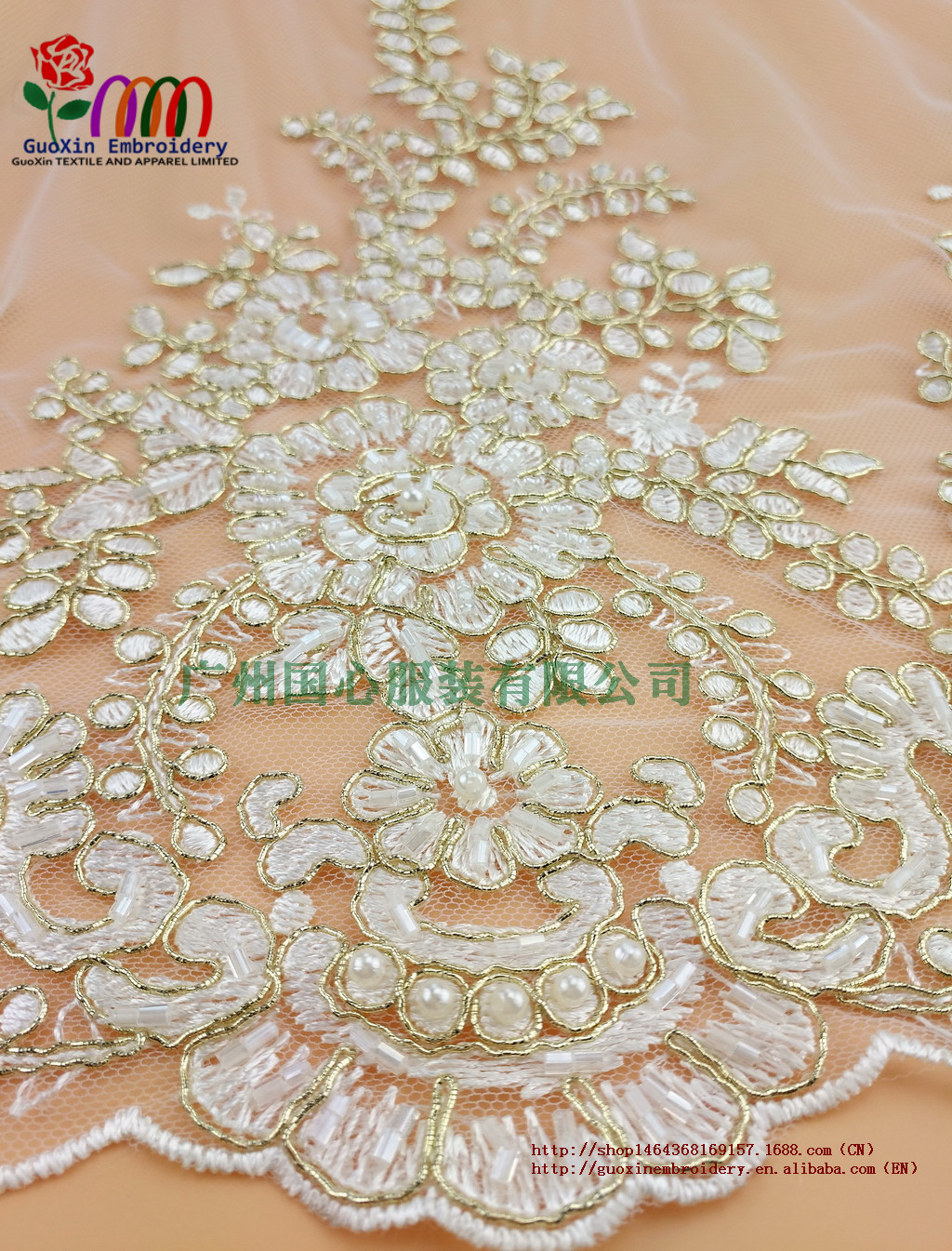 禮服婚紗 釘珠蕾絲網(wǎng)紗  蕾絲面料針織 服裝服飾布料
