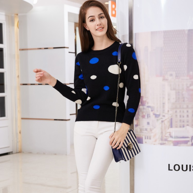 貴群新款圓領(lǐng)女裝羊絨套頭毛衣長袖短款針織衫打底衫 羊絨衫定做加盟