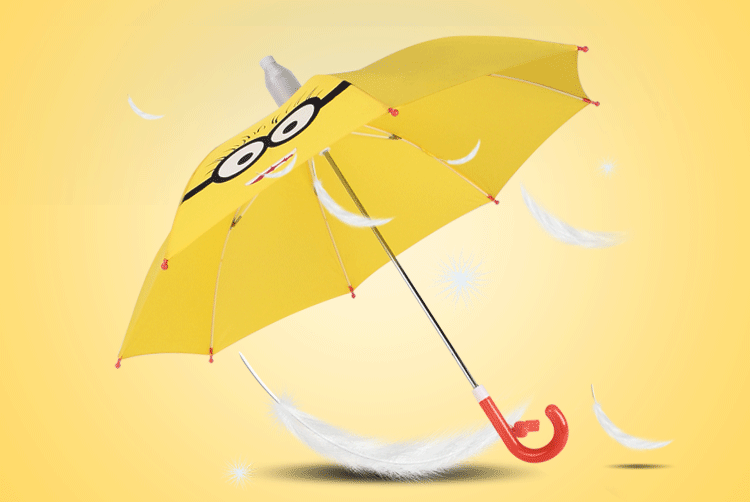 超萌安全式小黃人兒童雨傘 手動(dòng)纖維長(zhǎng)柄卡通傘 8K晴雨傘