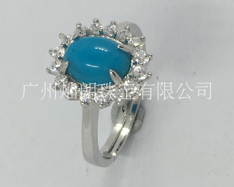 鑲嵌蜜蠟琥珀綠松石蛋面戒托