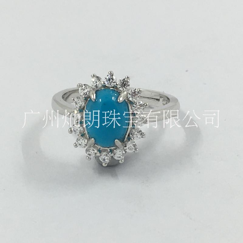 鑲嵌蜜蠟琥珀綠松石蛋面戒托