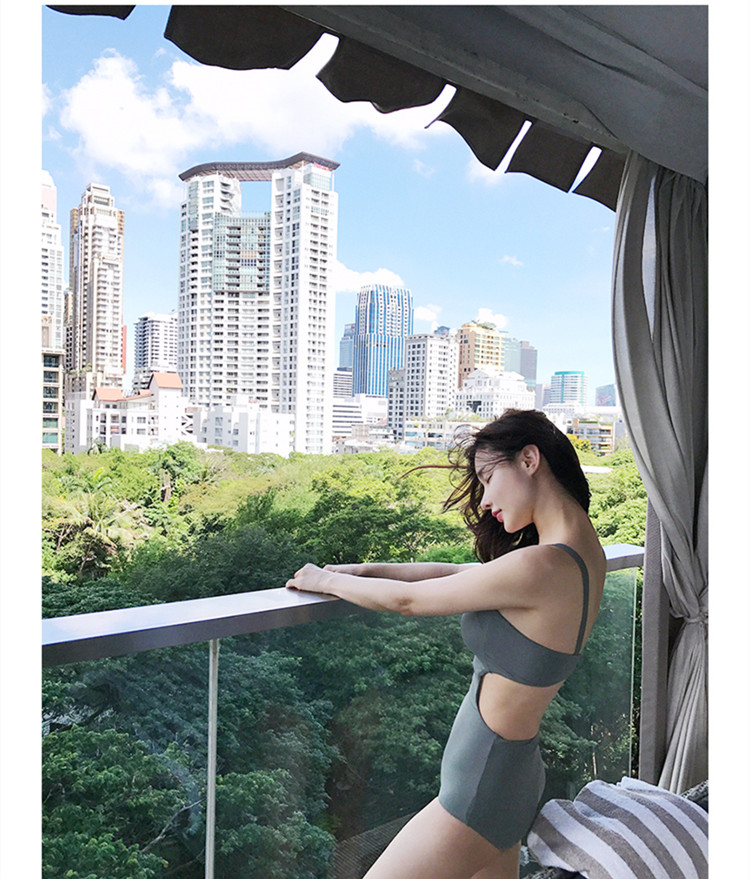 新款純色韓版比基尼，鋼托聚攏性感溫泉泳衣，連體沙灘比基尼批發(fā) 連體溫泉比基尼