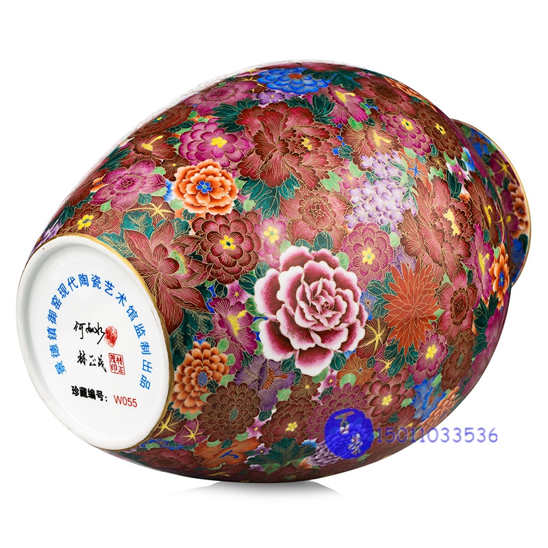 【刻金絲琺瑯彩萬花富貴瓶】 何叔水林正茂合作