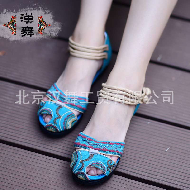 夏新款漢舞原創(chuàng)繡花布涼鞋民族風(fēng)女千層底加盟代理
