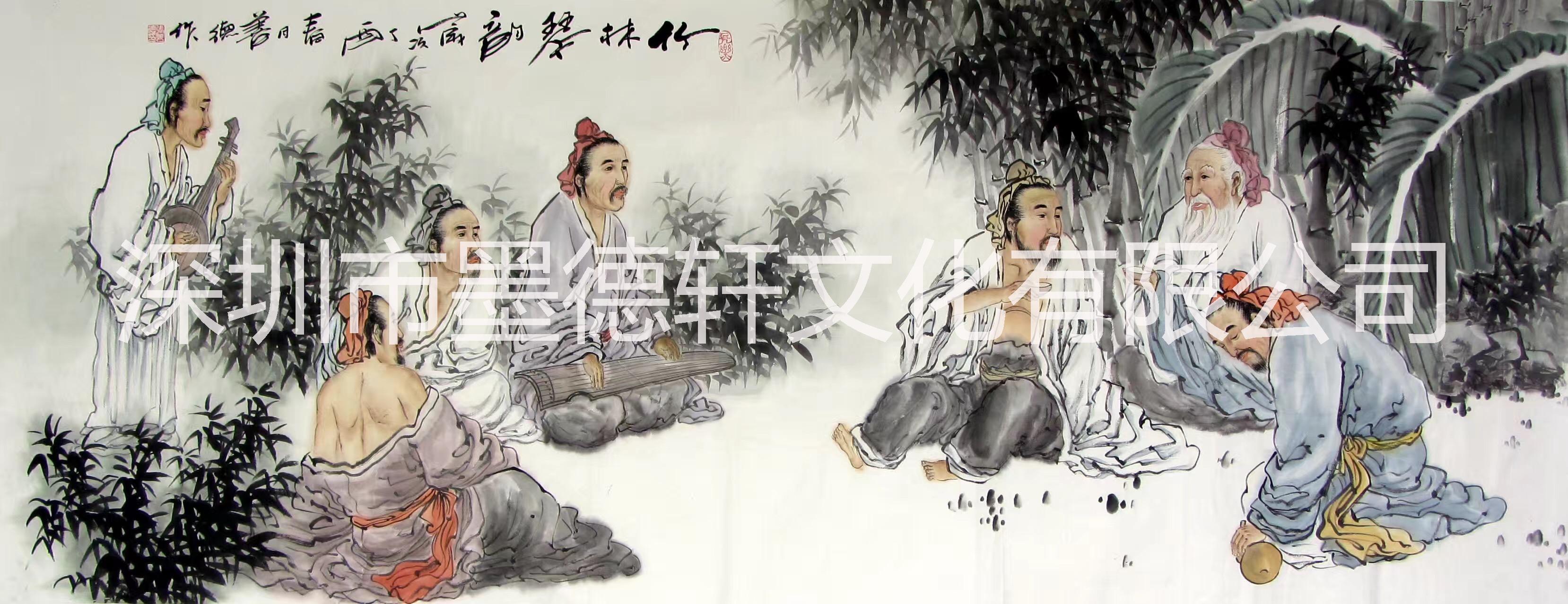 墨德軒現(xiàn)代簡約中式酒店會(huì)所別墅客廳臥室辦公室純手繪古典人物國畫畫框裝裱裝飾畫廠家批發(fā)
