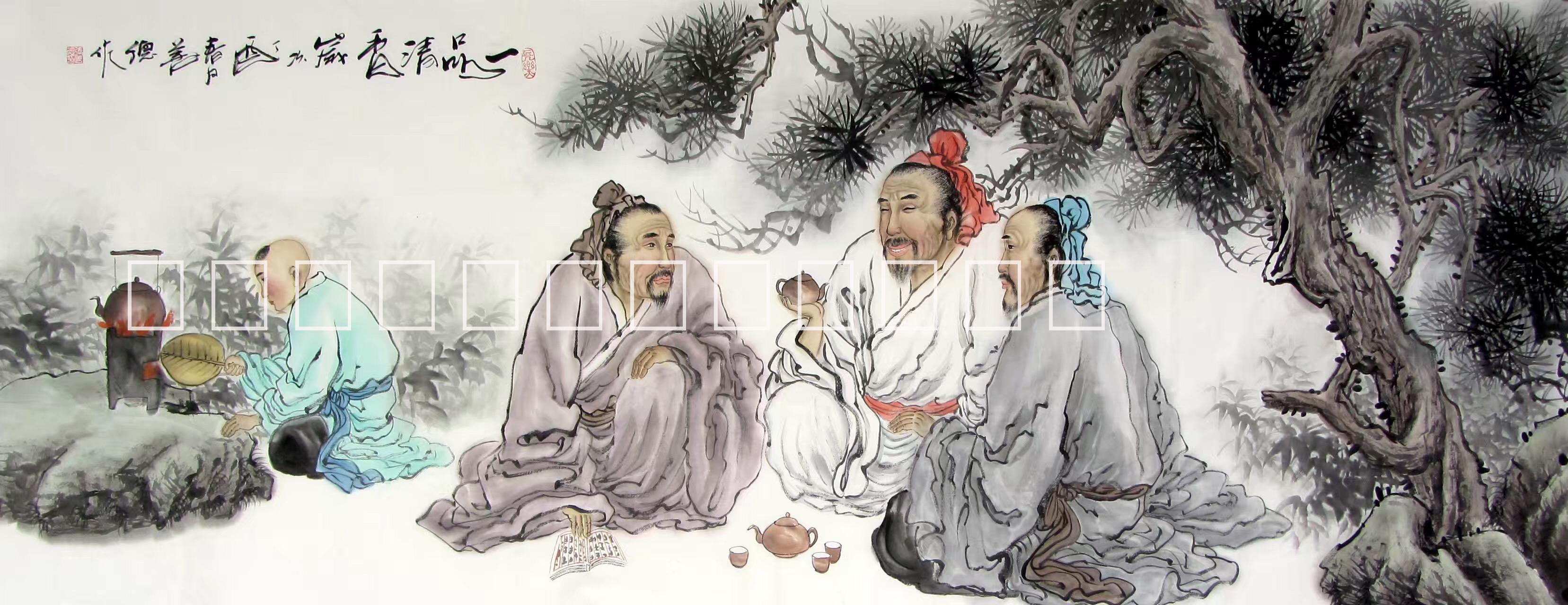 墨德軒現(xiàn)代簡約中式酒店會(huì)所別墅客廳臥室辦公室純手繪古典人物國畫畫框裝裱裝飾畫廠家批發(fā)