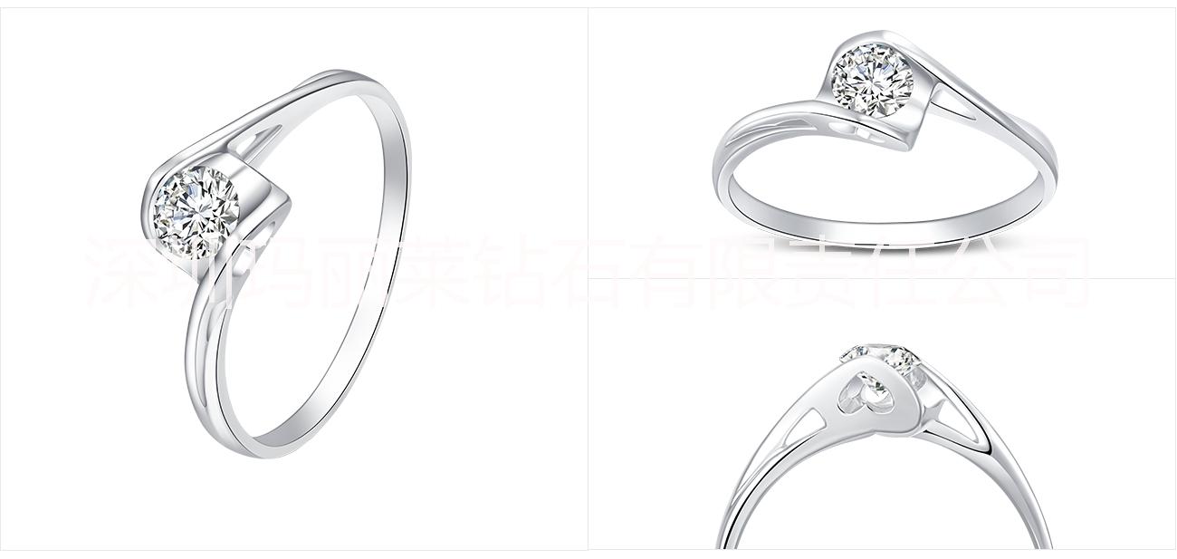 瑪麗萊鉆石婚戒定制服務(wù) 心心相戀婚戒定制白18K金女戒