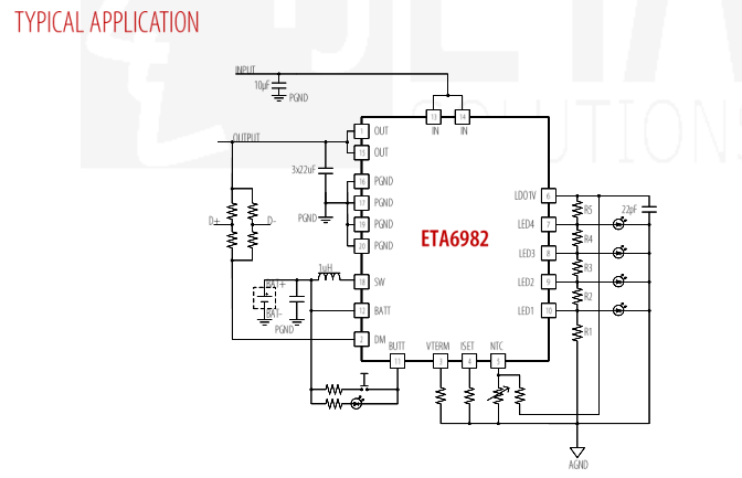 鈺泰ETA6982高耐壓20V*率5V3A輸出大電流移動(dòng)電源