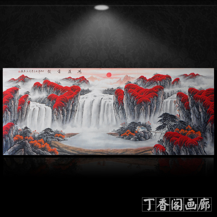 鴻運(yùn)當(dāng)頭山水畫純手工國(guó)畫原稿聚寶盆聚財(cái)原稿辦公室掛畫客廳山水畫小八尺畫心