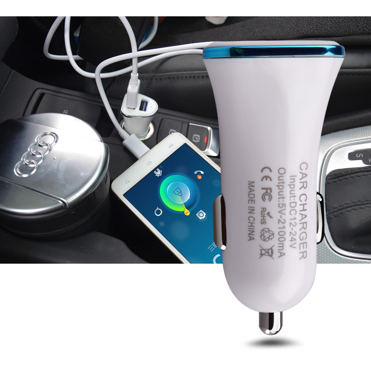 新款私模 手機車載充電頭 雙usb接口車載充電器5V2.1A車充