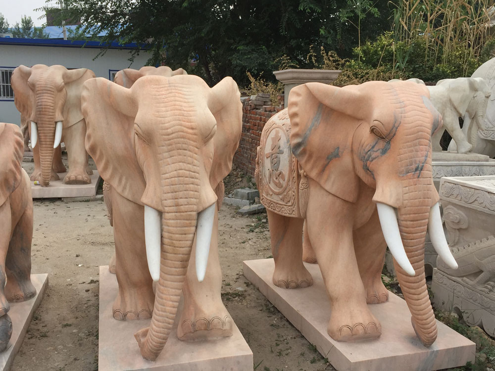 晚霞紅吉祥如意大象石雕