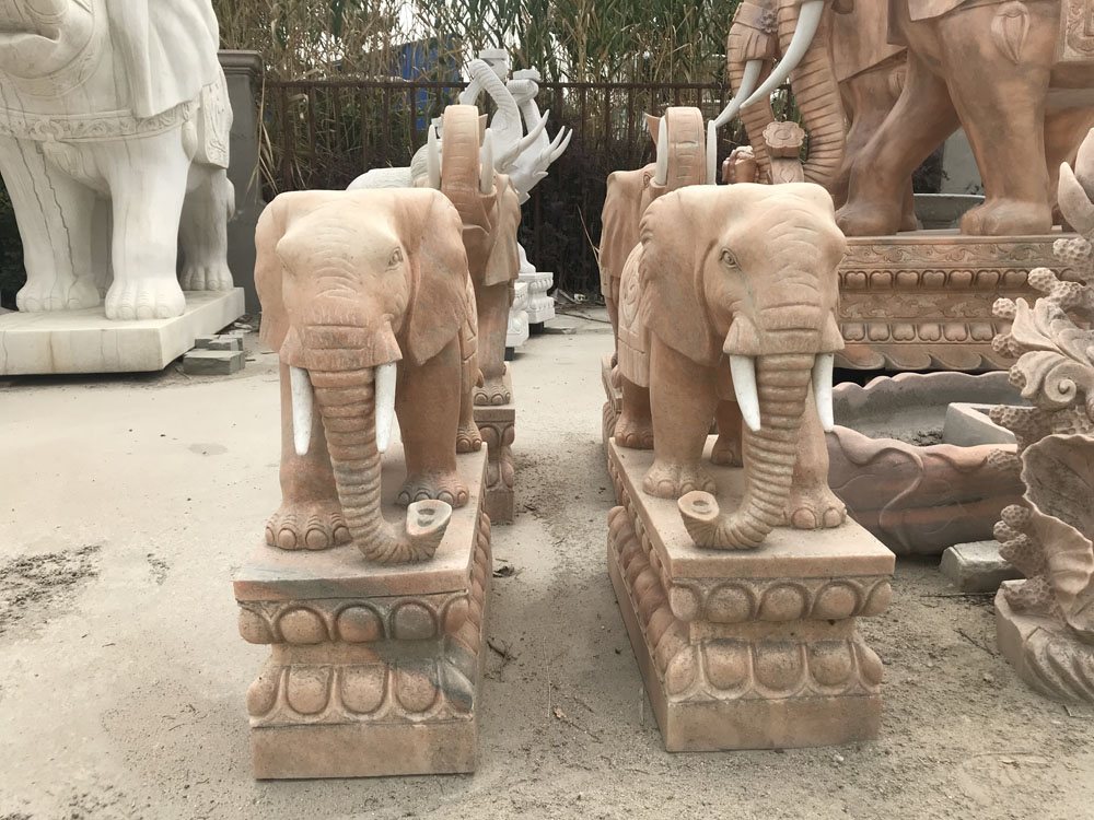 晚霞紅吉祥如意大象石雕