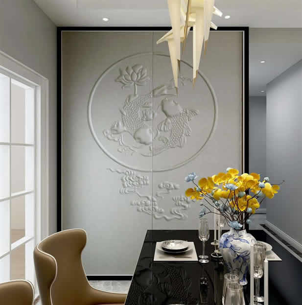 軟包蓮蓮有魚浮雕硬包背景墻壁畫leqifei.com