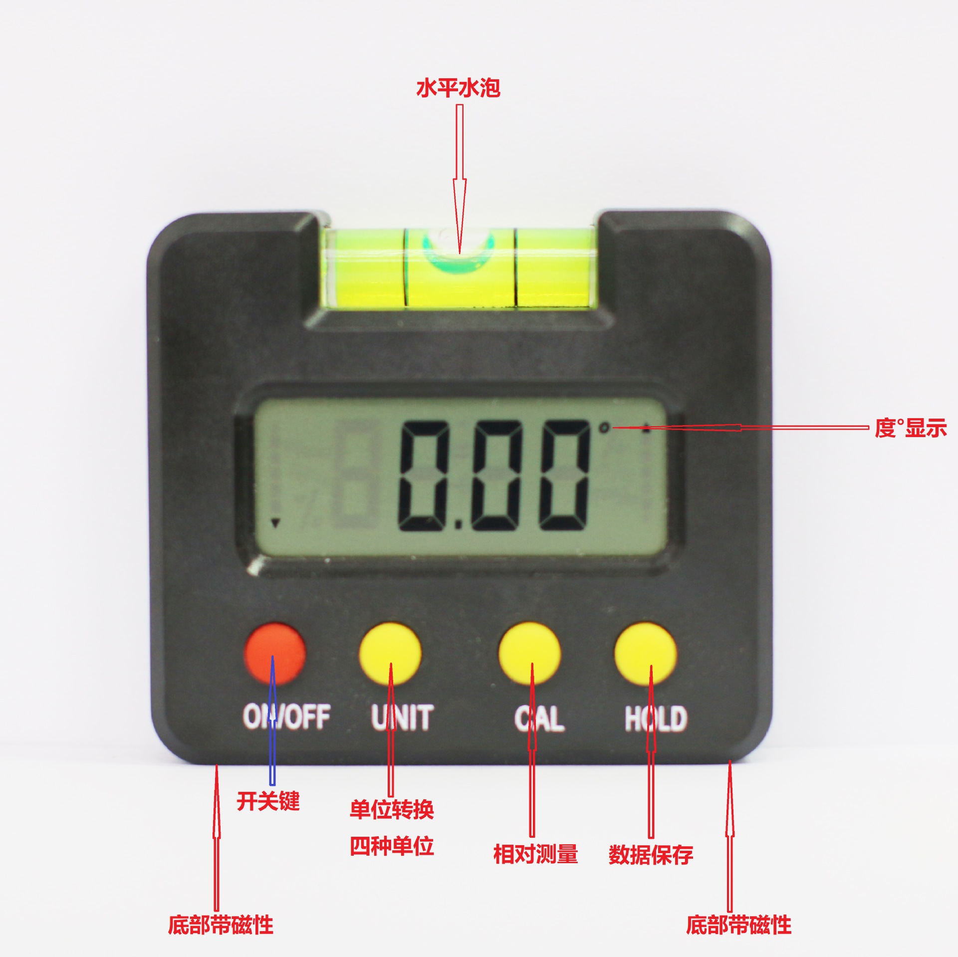 迪吉特量具 底部帶磁性 帶水泡迷你數(shù)顯傾角儀水平儀水平尺角度尺