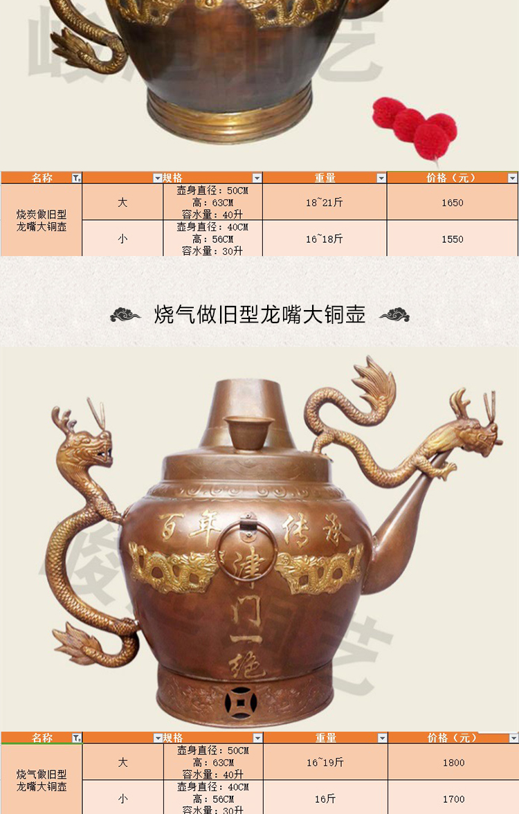 福建仿古龍嘴大銅壺定制、廠家、多少錢、銷售電話【保定峻起銅制品制造有限公司】