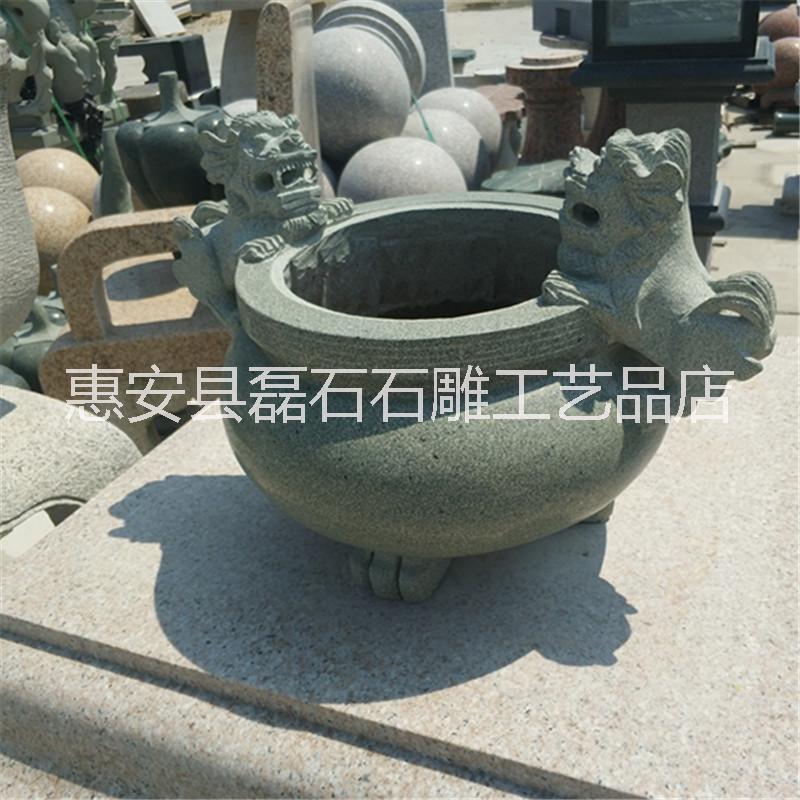 惠安石雕 青石雕刻盤龍香爐佛教用品寺廟香爐