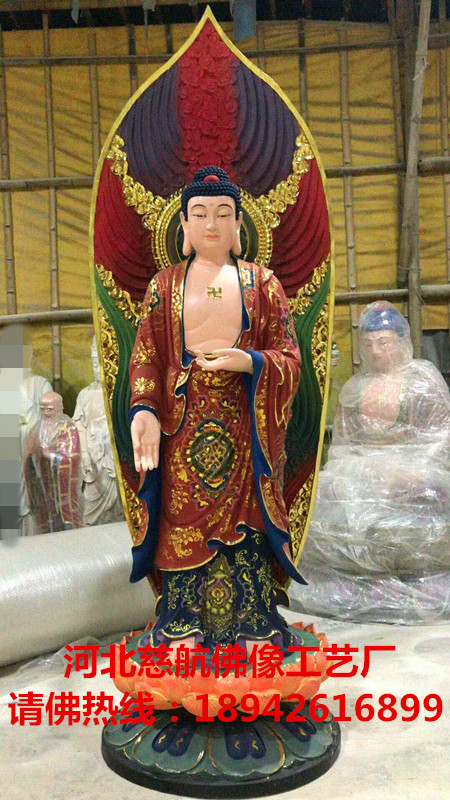 樹脂玻璃鋼西方三圣佛像廠家現貨 1.9米樹脂貼金西方三圣廠家現貨結緣 坐像西方三圣佛像廠家現貨