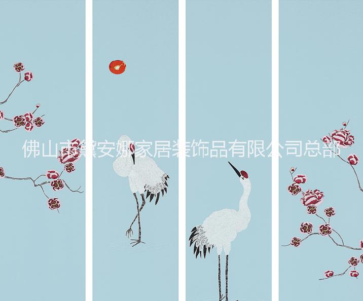 臥室床頭刺繡背景墻  皮革繡花刺繡背景墻 皮革繡花家居刺繡背景墻 新中式刺繡屏風(fēng)刺繡背景墻