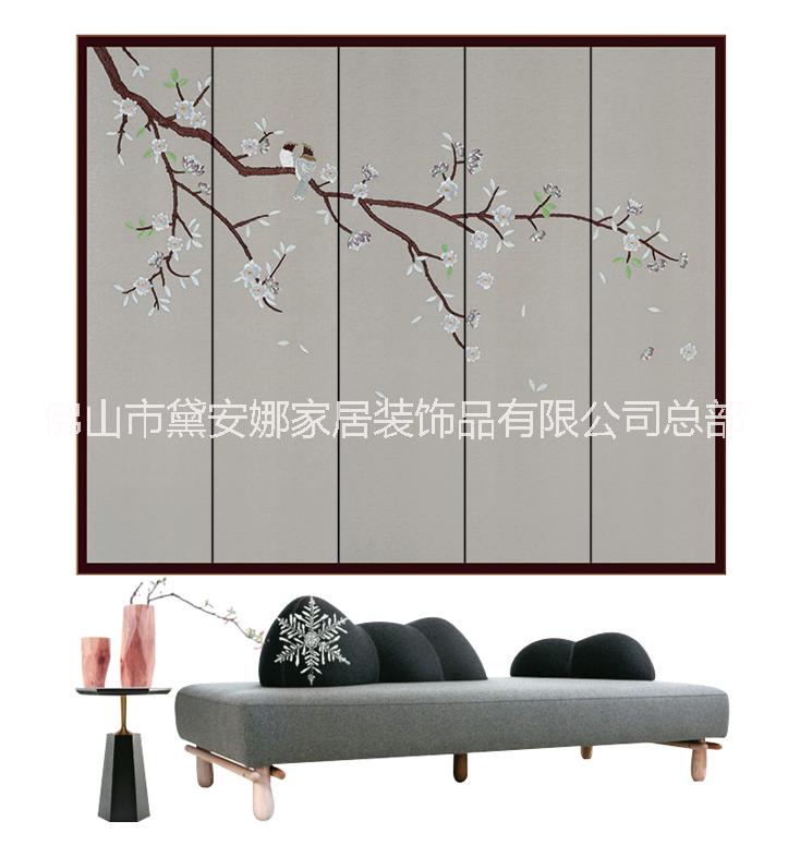 酒店皮雕背景，刺繡硬包 新中式刺繡硬包背景墻 新中式刺繡墻布新中式刺繡硬包輕奢背景墻  新中式刺繡硬包輕奢影視墻