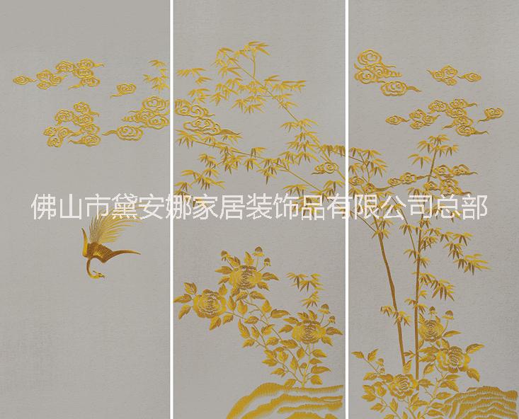 輕奢刺繡硬包床頭背景墻  新中式輕奢刺繡背景墻  新中式刺繡硬包家居背景墻