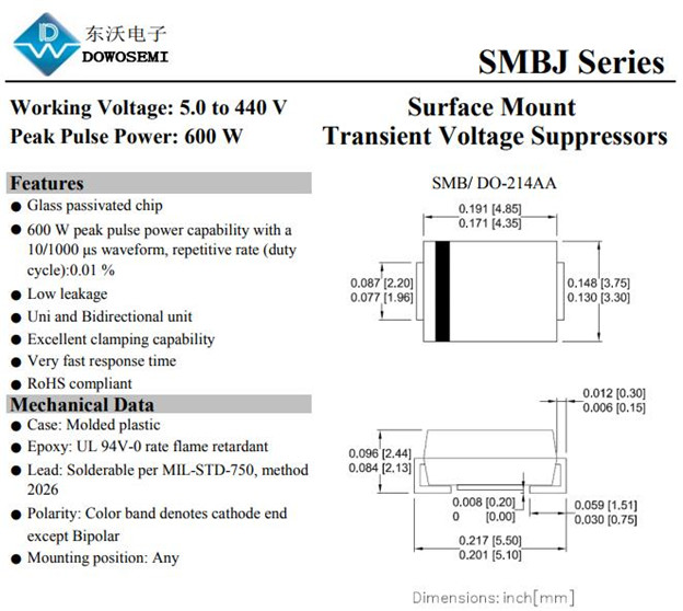SMBJ8.0CA瞬變抑制器，廠家東沃，現(xiàn)貨庫(kù)存