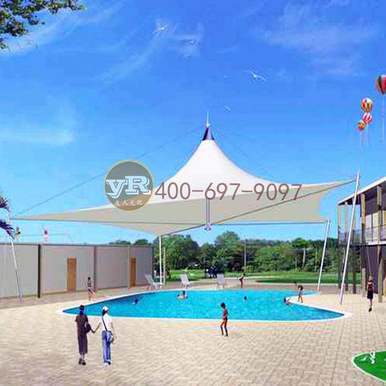 城市膜結(jié)構(gòu)游泳池遮陽(yáng)棚安裝張拉膜游泳池隔熱雨棚