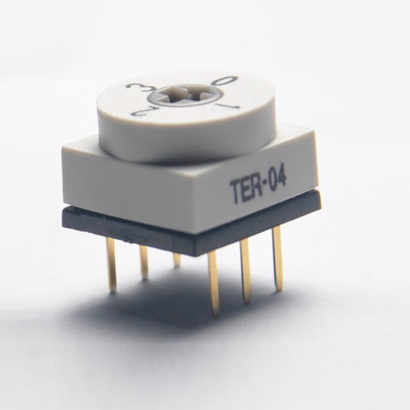 韓國10*10數(shù)字編碼開關(guān)4對1直插貼片臥式扭柄0-9調(diào)頻BCD8421