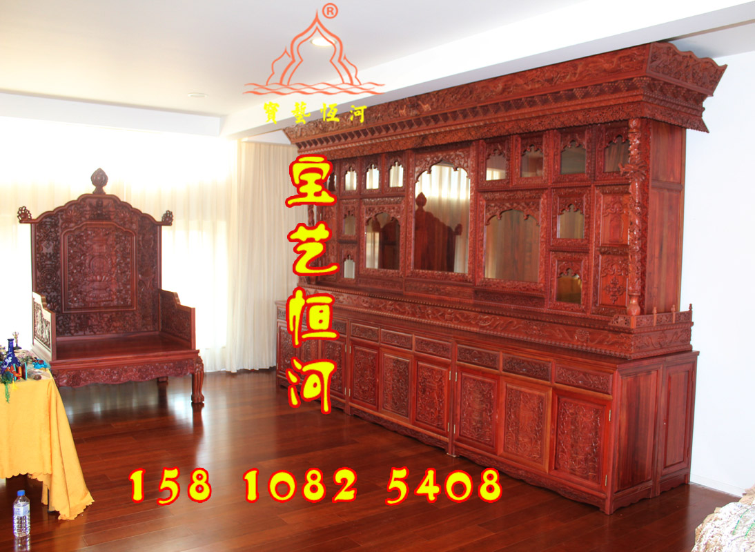 113紅木藏式佛龕花梨木帶門(mén)佛柜三層佛臺(tái)