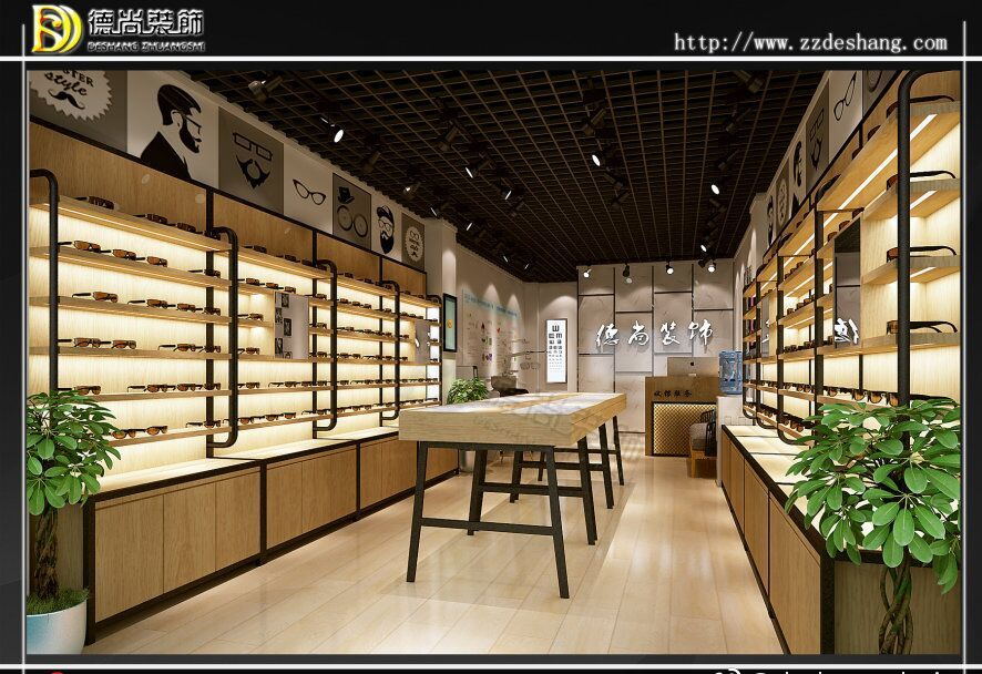 烤漆木紋眼鏡展柜，專業(yè)眼鏡店裝修