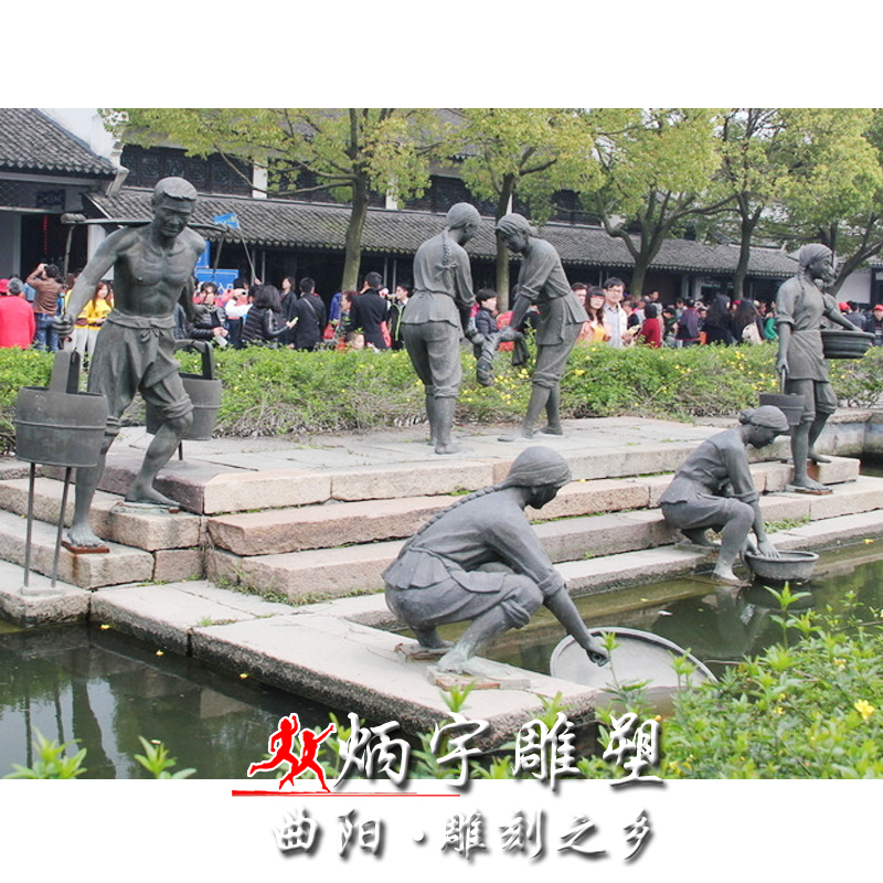 拉黃包車人物雕塑鑄銅雕塑定制 車夫拉人力車雕塑 扭秧歌人物雕塑 民俗文化雕塑 河邊洗衣服人物雕塑 古代吹糖人人物雕塑