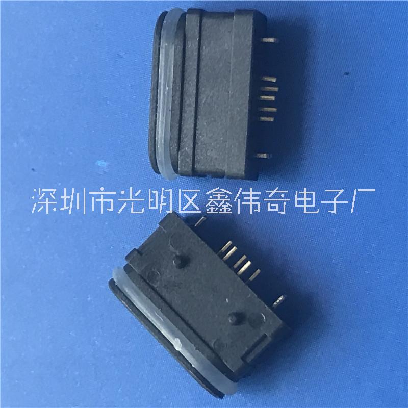 MICRO 5P B型防水母座 180度立式直插DIP插板 L=6.35mm 帶定位柱 MICRO 立式直插 防水母座