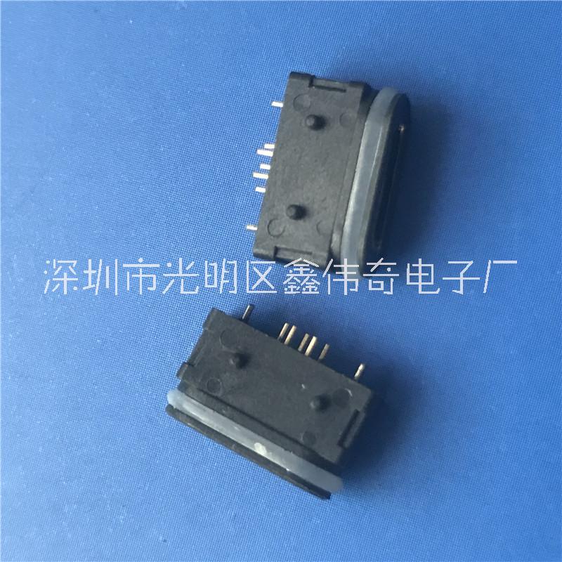 MICRO 5P B型防水母座 180度立式直插DIP插板 L=6.35mm 帶定位柱 MICRO 立式直插 防水母座