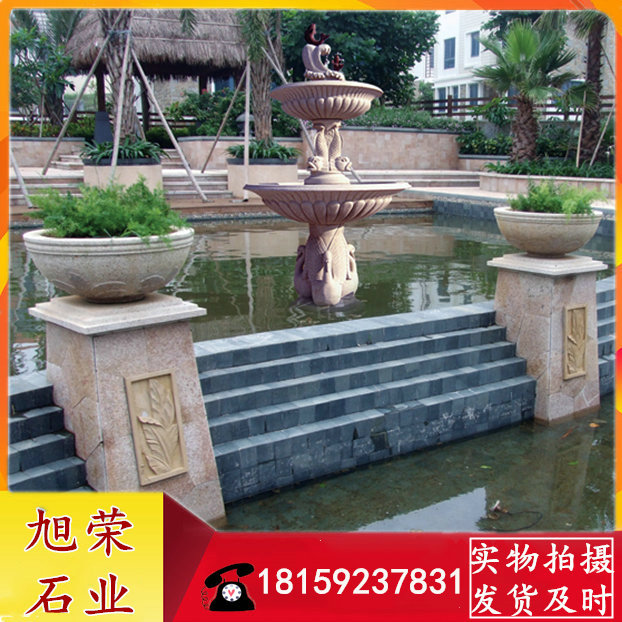 石雕花缽大理石花盆 庭院室內(nèi)外石材花缽擺件