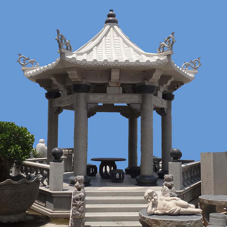 廠家直銷景區(qū)石雕涼亭 晚霞紅石雕涼亭 單層六角亭子