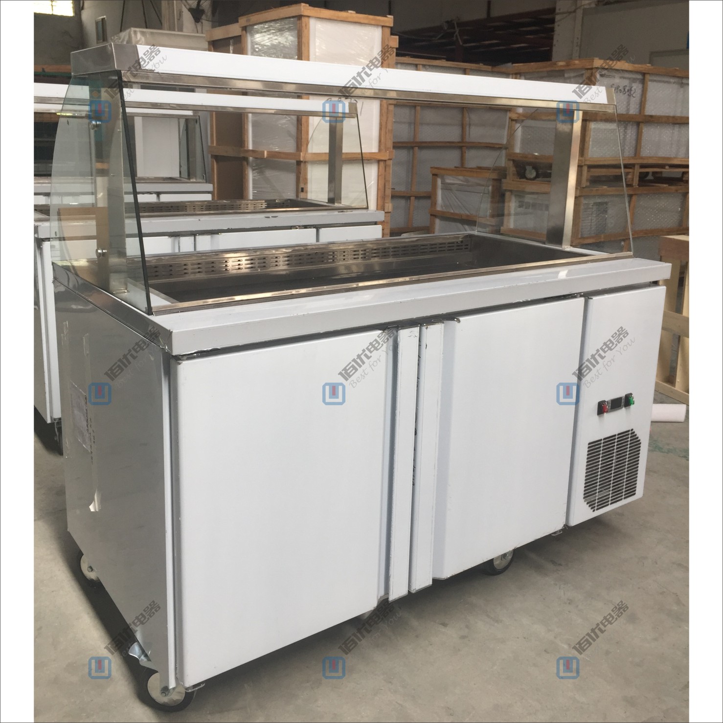 水果沙拉柜，沙拉展示柜，商用保鮮操作臺(tái) 帶玻璃罩沙拉柜 定制沙拉柜