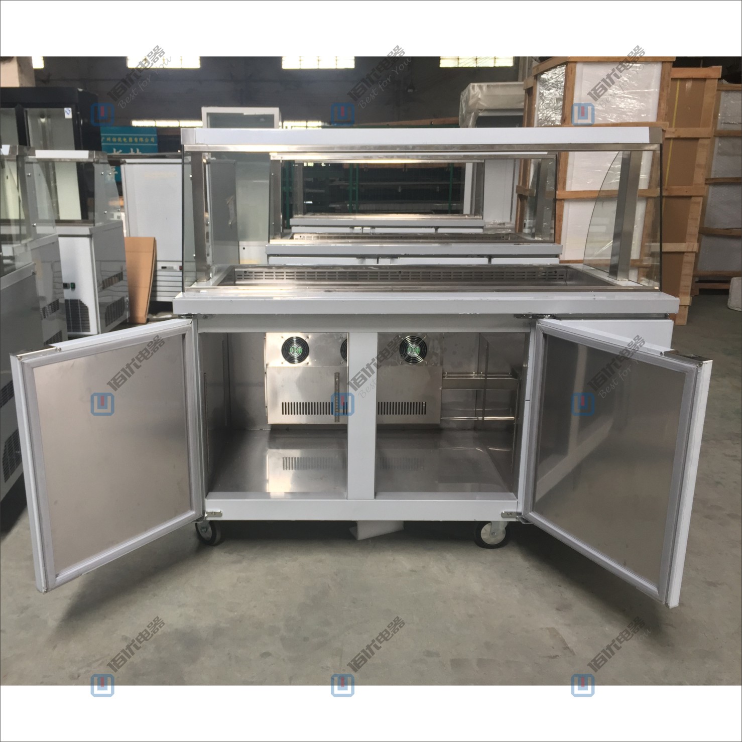 水果沙拉柜，沙拉展示柜，商用保鮮操作臺(tái) 帶玻璃罩沙拉柜 定制沙拉柜