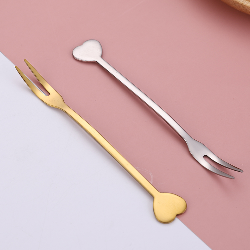 304不銹鋼兩齒叉 愛心可愛手柄兩齒叉 蛋糕水果贈品叉 304不銹鋼愛心兩齒叉