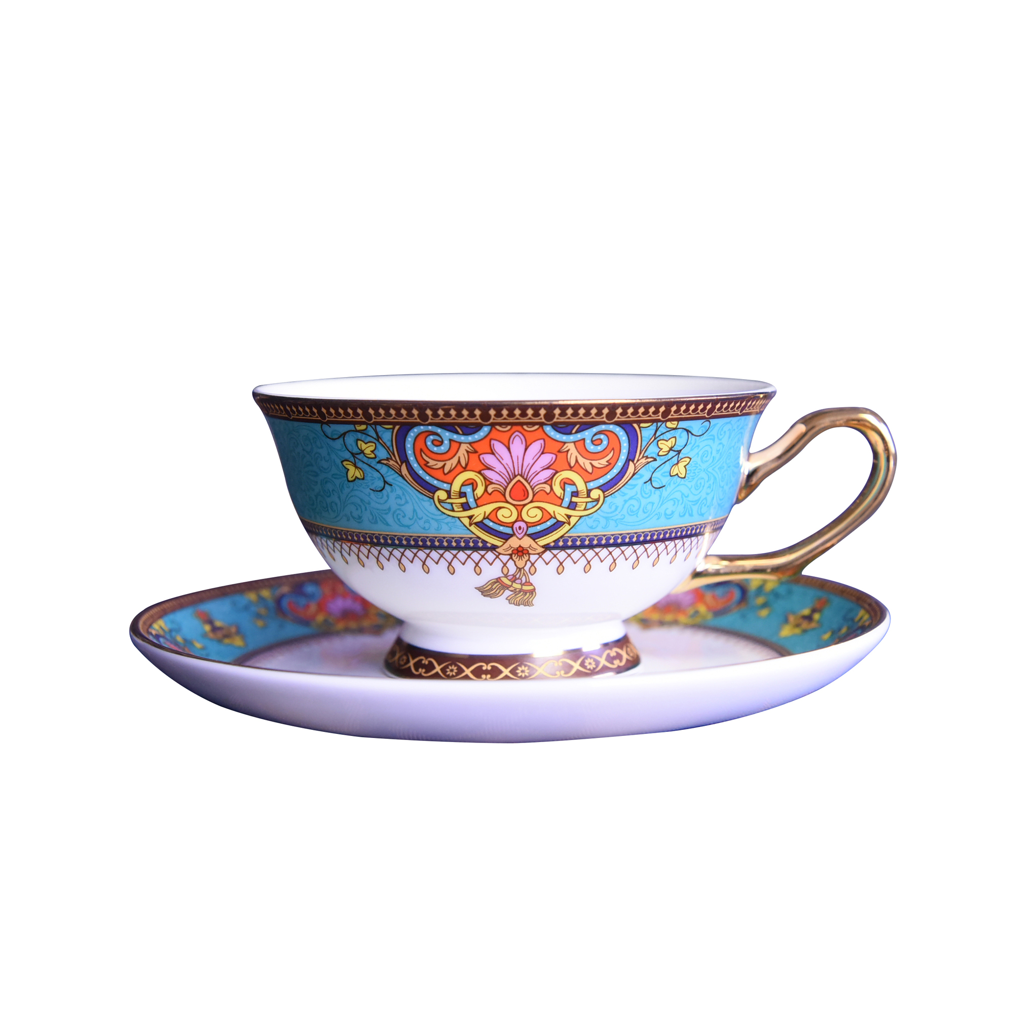 廠家批發(fā)陶瓷咖啡杯 金柄下午茶水杯 歐式骨瓷咖啡杯碟套裝 曼谷風情咖啡杯碟