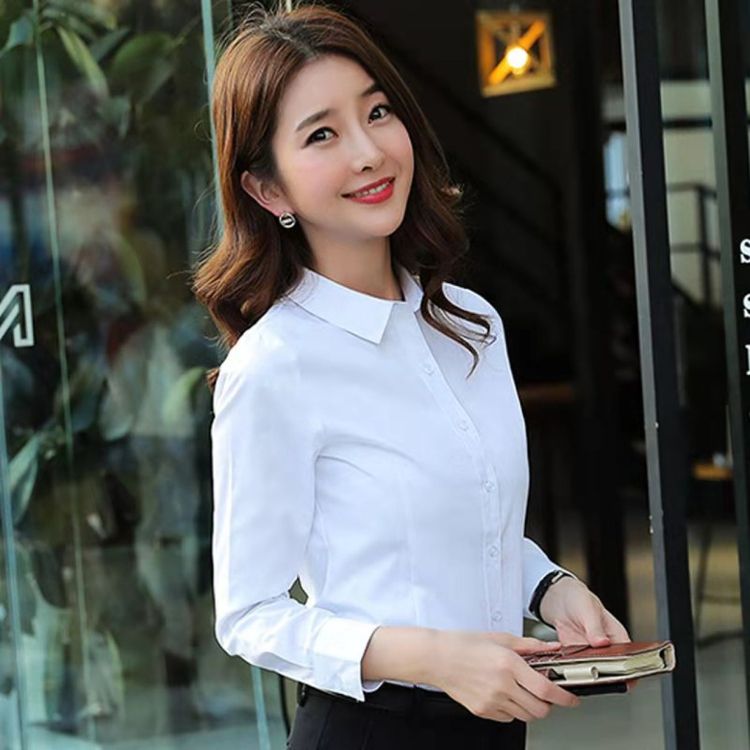 純棉加絨白襯衫 女長袖秋季職業(yè)裝 氣質(zhì)工作服 2021新工裝白色襯衣