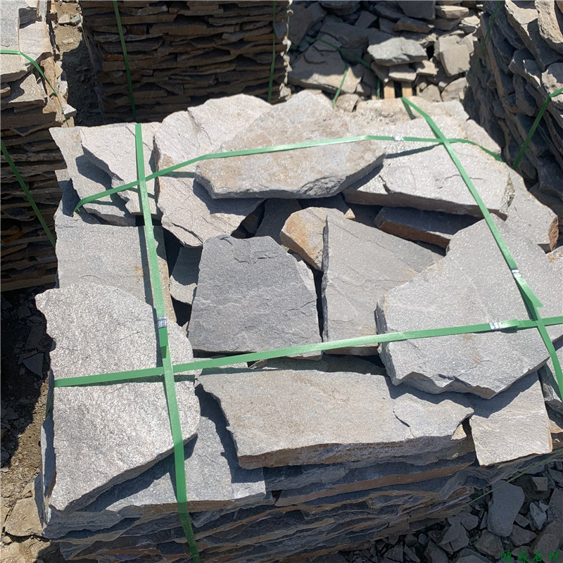 2-4厚-灰色板巖片石碎拼石 粉石英蘑菇石 平毛石鋪路面