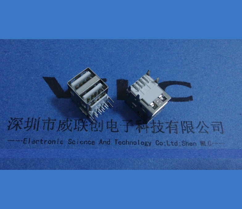 AF90度四腳DIP 雙層USB母座 平彈直邊USB雙層連接器 直腳 PBT白膠