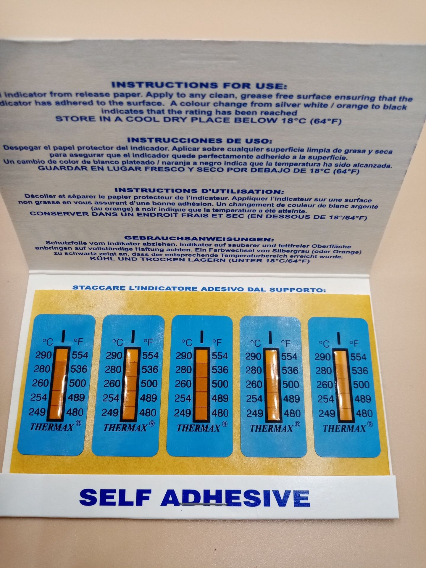 THERMAX 測溫紙5格I型號249-290℃ 原裝英國測溫紙測溫貼片生產(chǎn)廠家-銷售-供應(yīng)商-（蘇州瀚群電子)