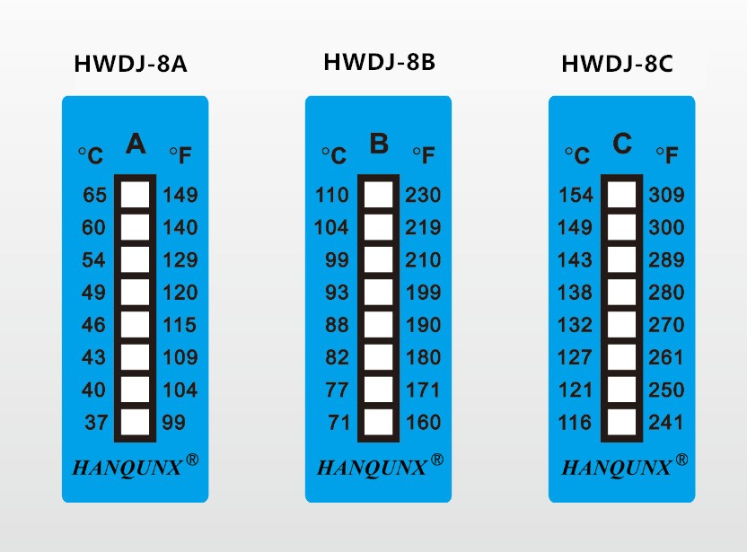 熱敏試紙 HWDJ-8B測溫紙(71℃-110度） 強力背膠變色測溫貼供應、多少錢、找哪家、【蘇州瀚群電子材料有限公司】
