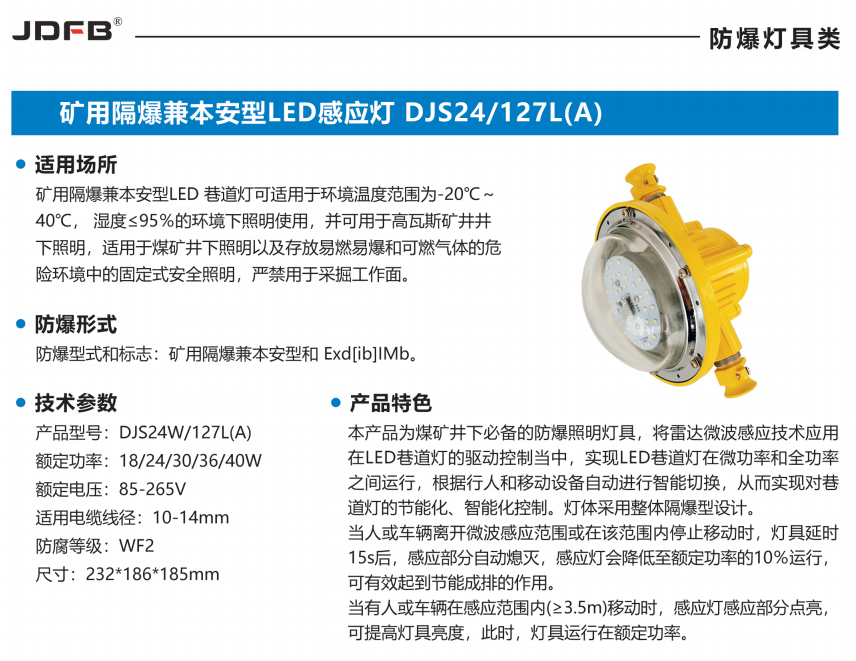 巷道感應(yīng)燈 體積小巧DGS48/127L(A)礦用隔爆型LED巷道燈